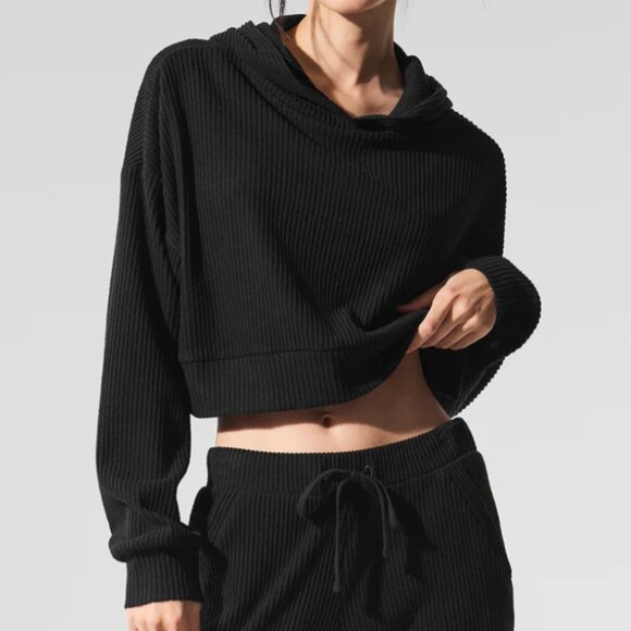 ALO Yoga Black Ribbed Hoodie - Picture 1 of 11